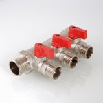 Коллектор с отсекающими кранами, 3/4"х3 вых. 1/2" нар.